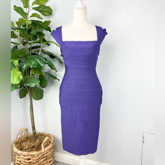 Herve Leger Purple Violet Bandage Mini Multi Strap Body Con Dress - Picture 2 of 10